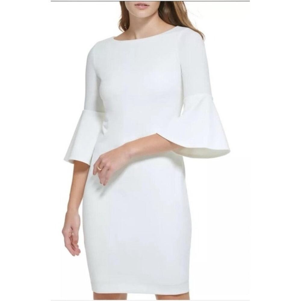 Calvin Klein Women’s White Bell Sleeve Dress Size 12 🤍